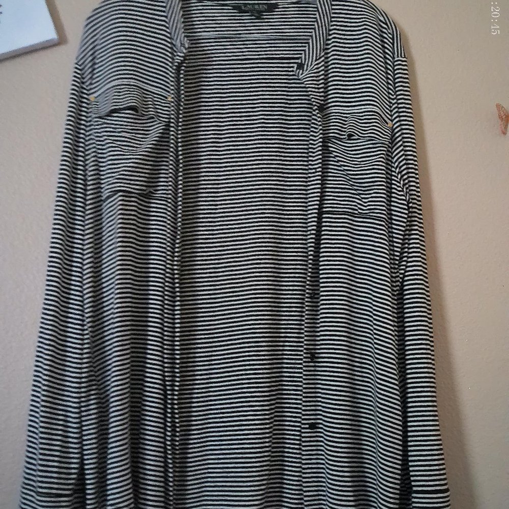Black & White Striped Button Cardigan SZ XL by Lauren Ralph Lauren